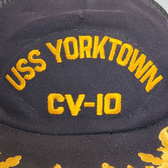 VTG 80s USS Yorktown CV-10 Hat US Navy Blue Gold Leaf Snapback Aircraft Carrier - Picture 4 of 11